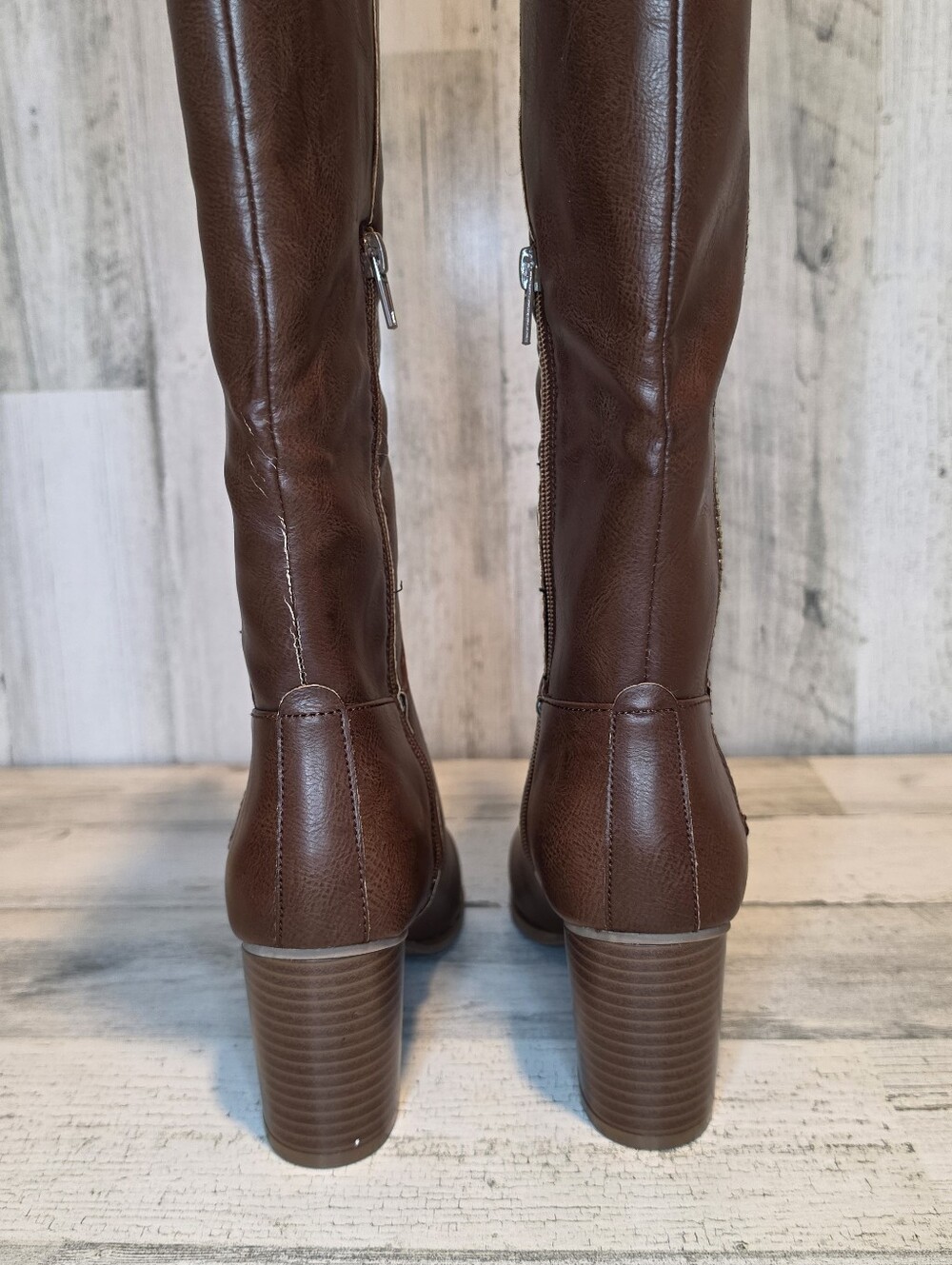Sugar Women’s Size 7M Brown Knee High Boots Block Heel Gold Zipper Riding - Picture 9 of 14